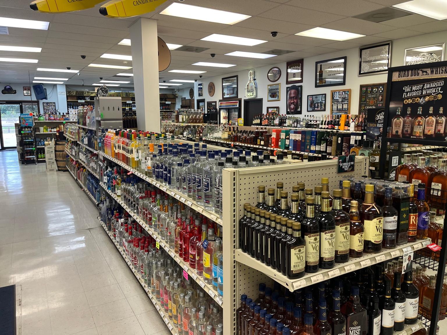 Shelves with a variety of spirits